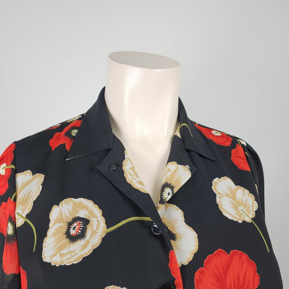 Black Floral Midi Dress with Red & Cream Poppies - Picture 3 of 10